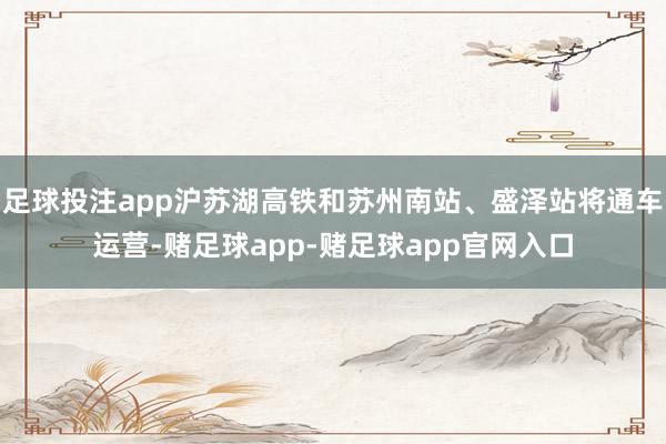 足球投注app沪苏湖高铁和苏州南站、盛泽站将通车运营-赌足球app-赌足球app官网入口